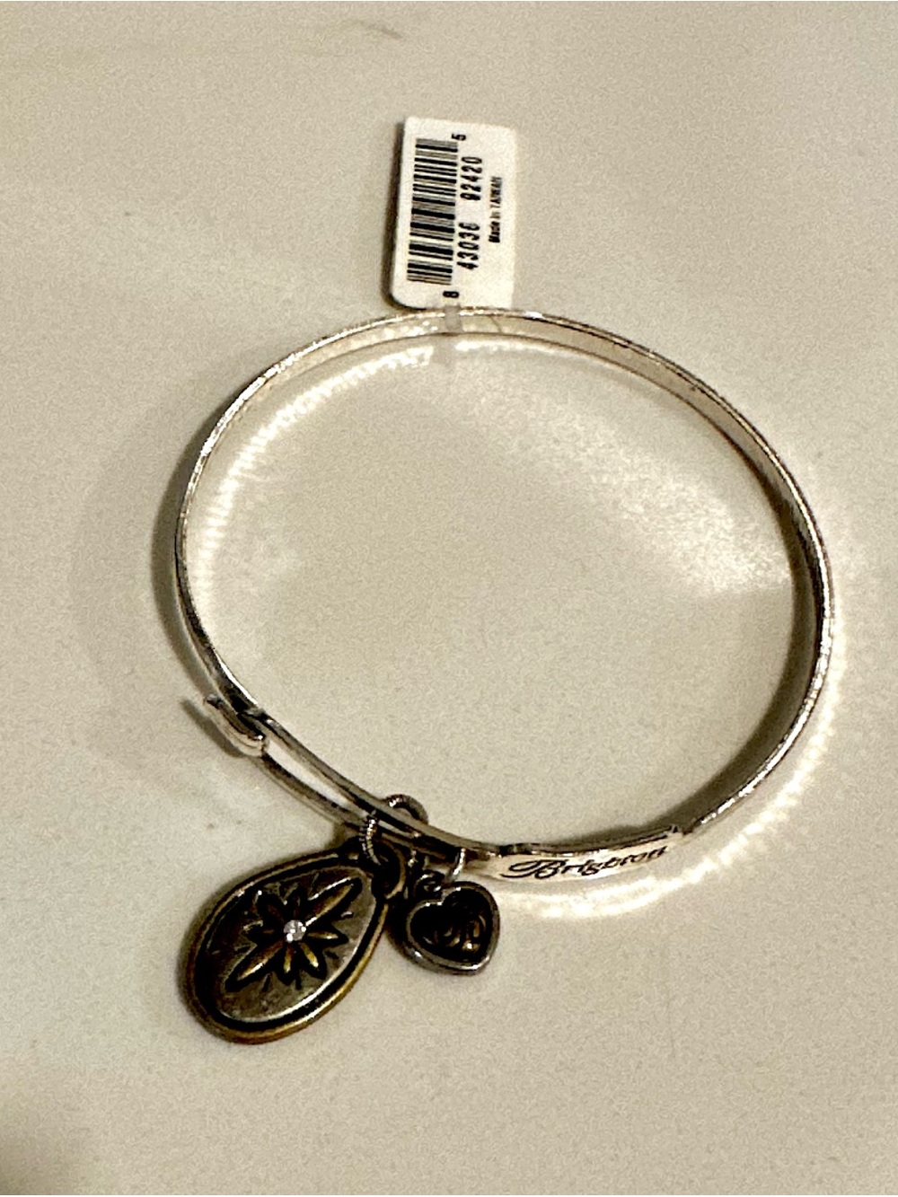 Brighton Silver Tone Bracelet with Joy to the World Oval and Heart Charms